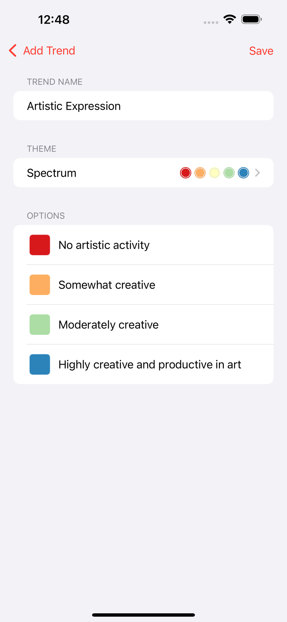 Create a trend with custom options